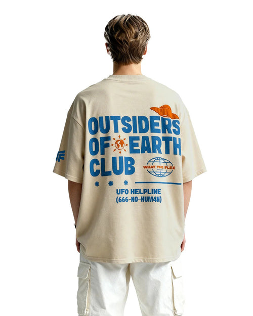 Clostar Oversized Embroidered Graphic T-Shirt – Beige Premium Cotton Relaxed Fit